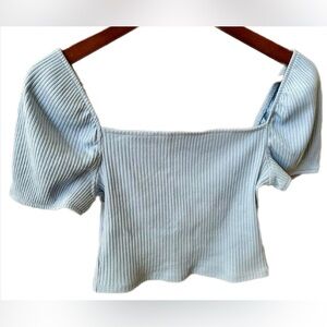 H&M Women’s Light Blue Ruffle Sleeves Robbed Croptop XS